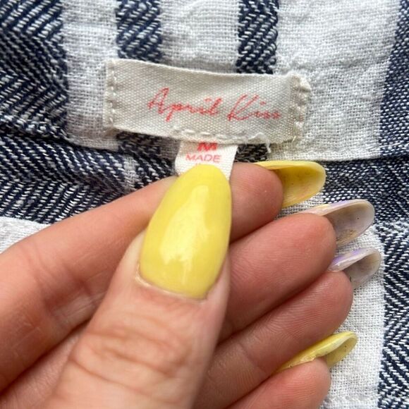 April Kiss Women's Blue And White Linen Blend Striped Romper Overalls - Picture 4 of 6